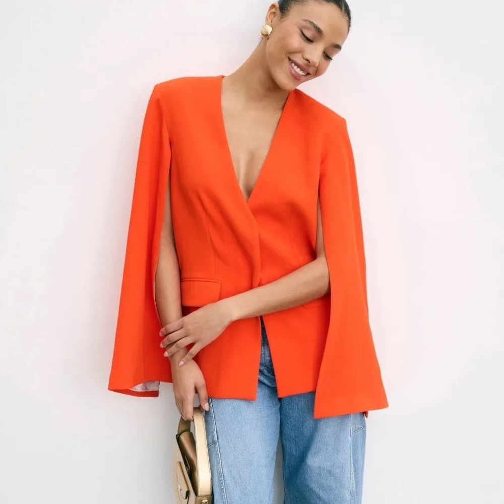 Rodebjer Gia Blazer Cape Orange Red Split Sleeve Jacket Womens Large 2120212